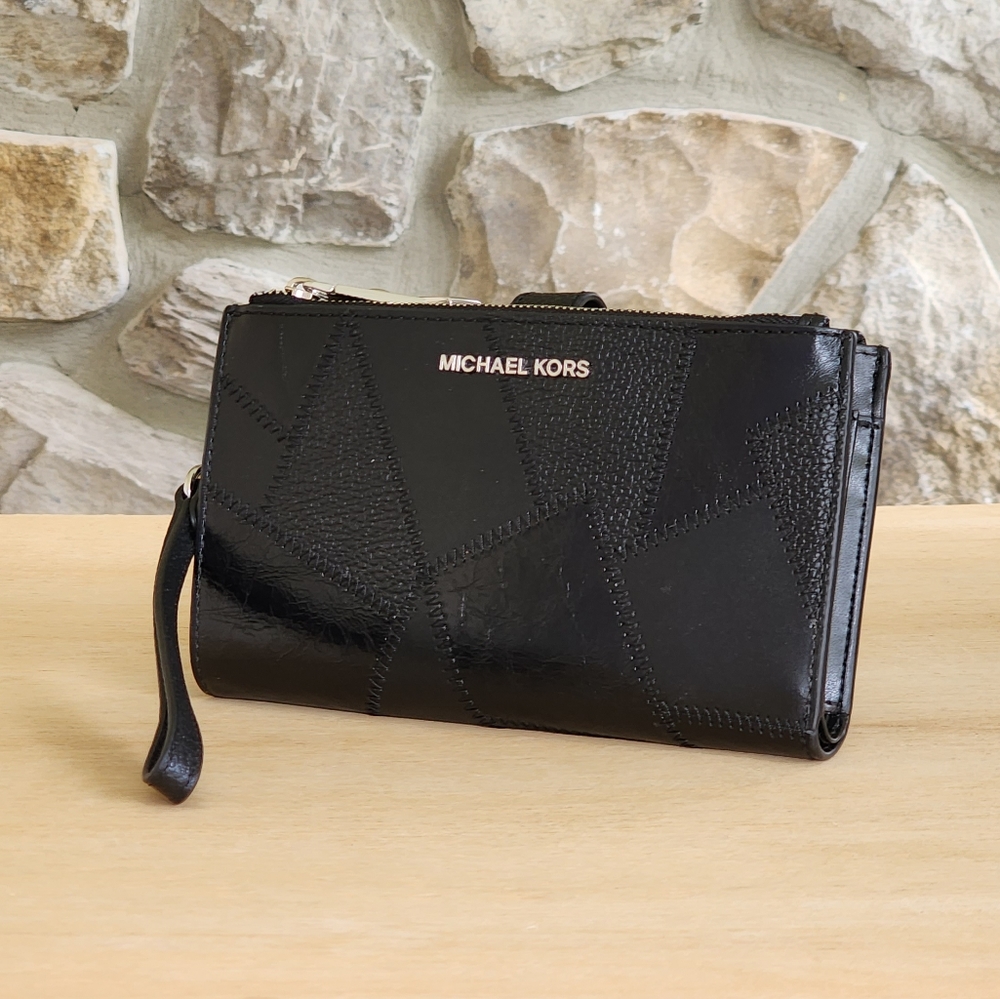 Michael Kors Adele Patchwork Double Zip Wristlet Black